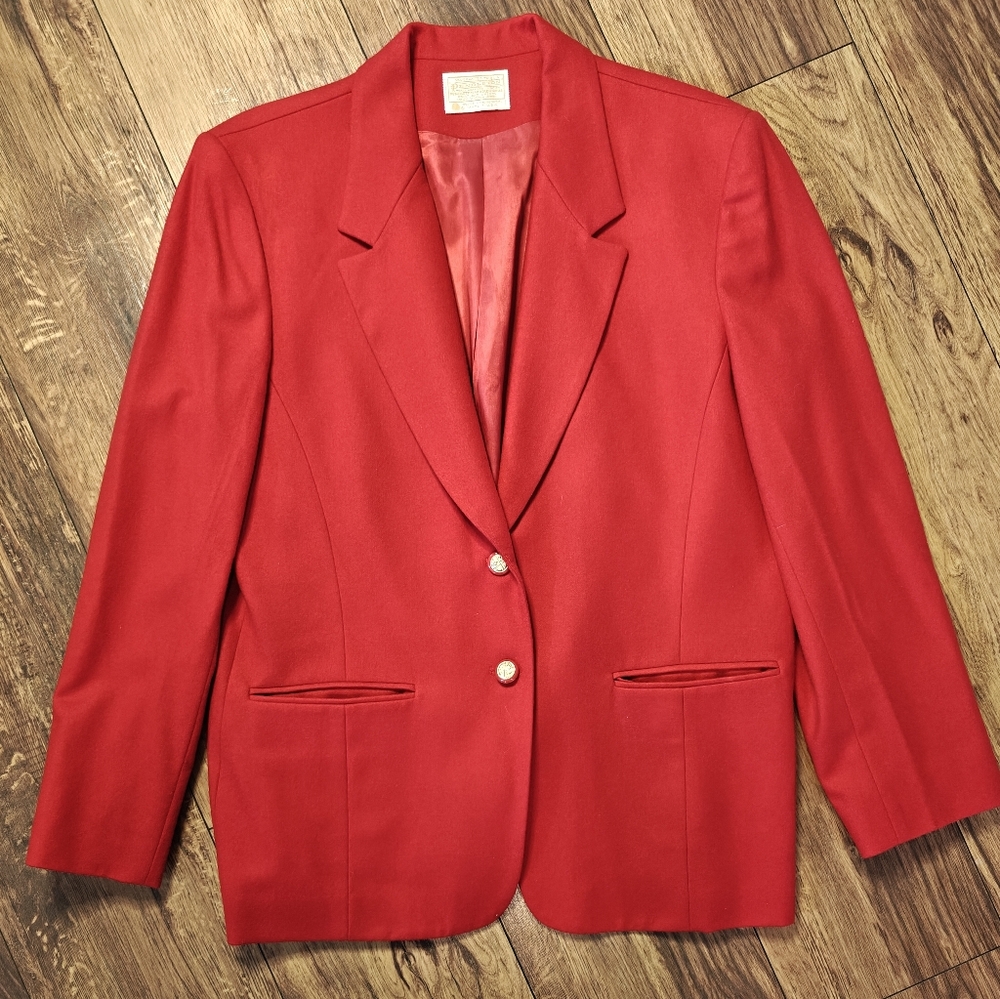 Pendleton Wool Blazer Women's 14 Gold Button Red Business Casual Preppy Holiday